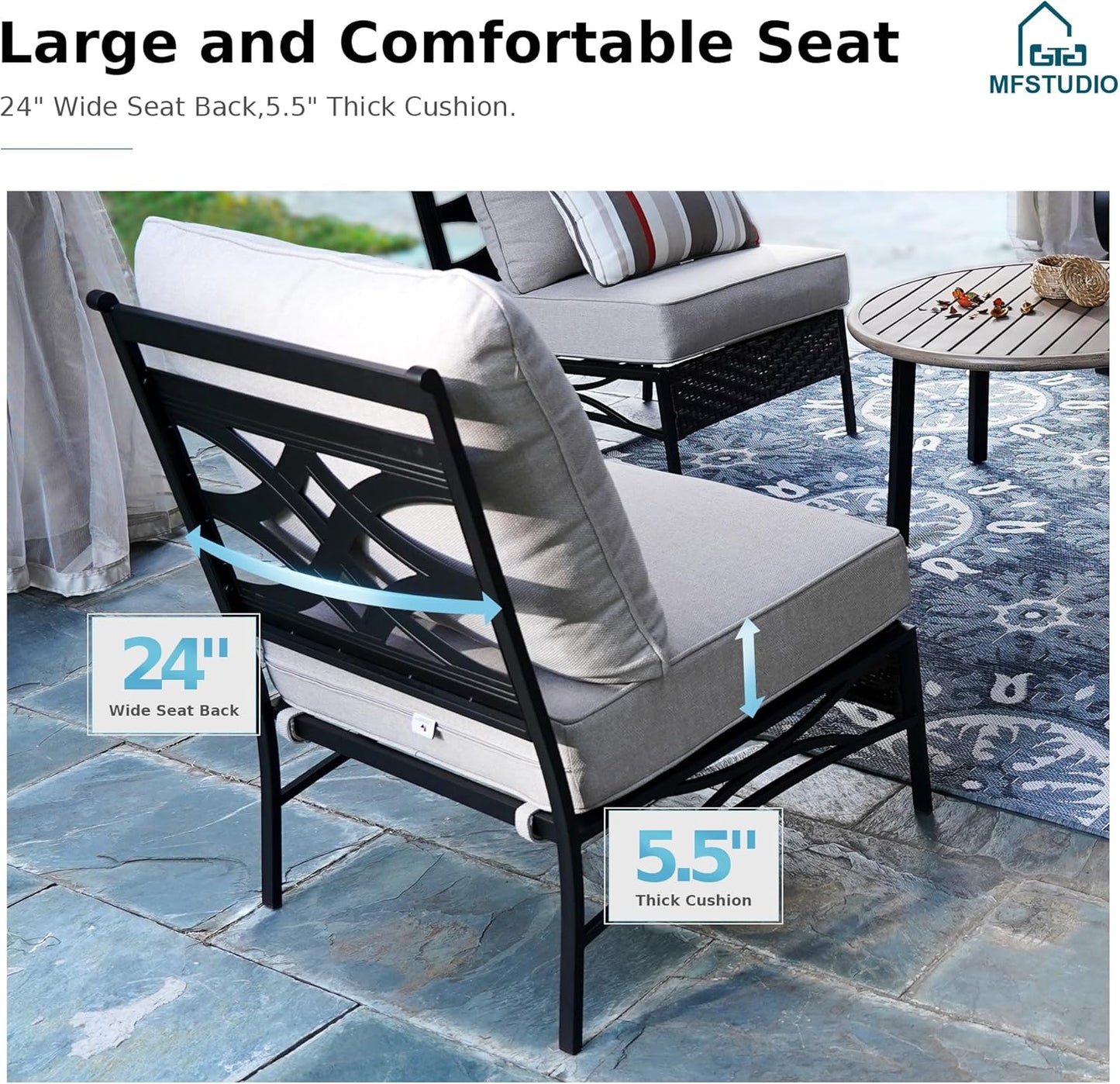 MFSTUDIO Patio Furniture Set, 6 Seats Half-Moon Curved Outdoor Sectional Sofa Conversation Set, Woven Rattan Patio Couch for Backyard, Garden, Deck