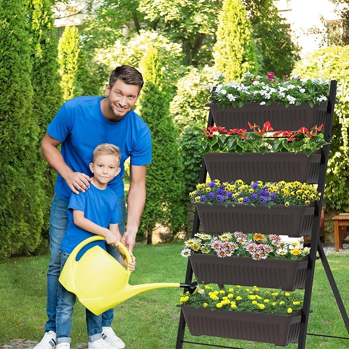 G TALECO GEAR Vertical Garden Planter, 5 Tiers Vertical Raised Garden Bed Metal Elevated Herb Planter Box Vegetable Flower Planters for Patio Deck Outdoor Indoor