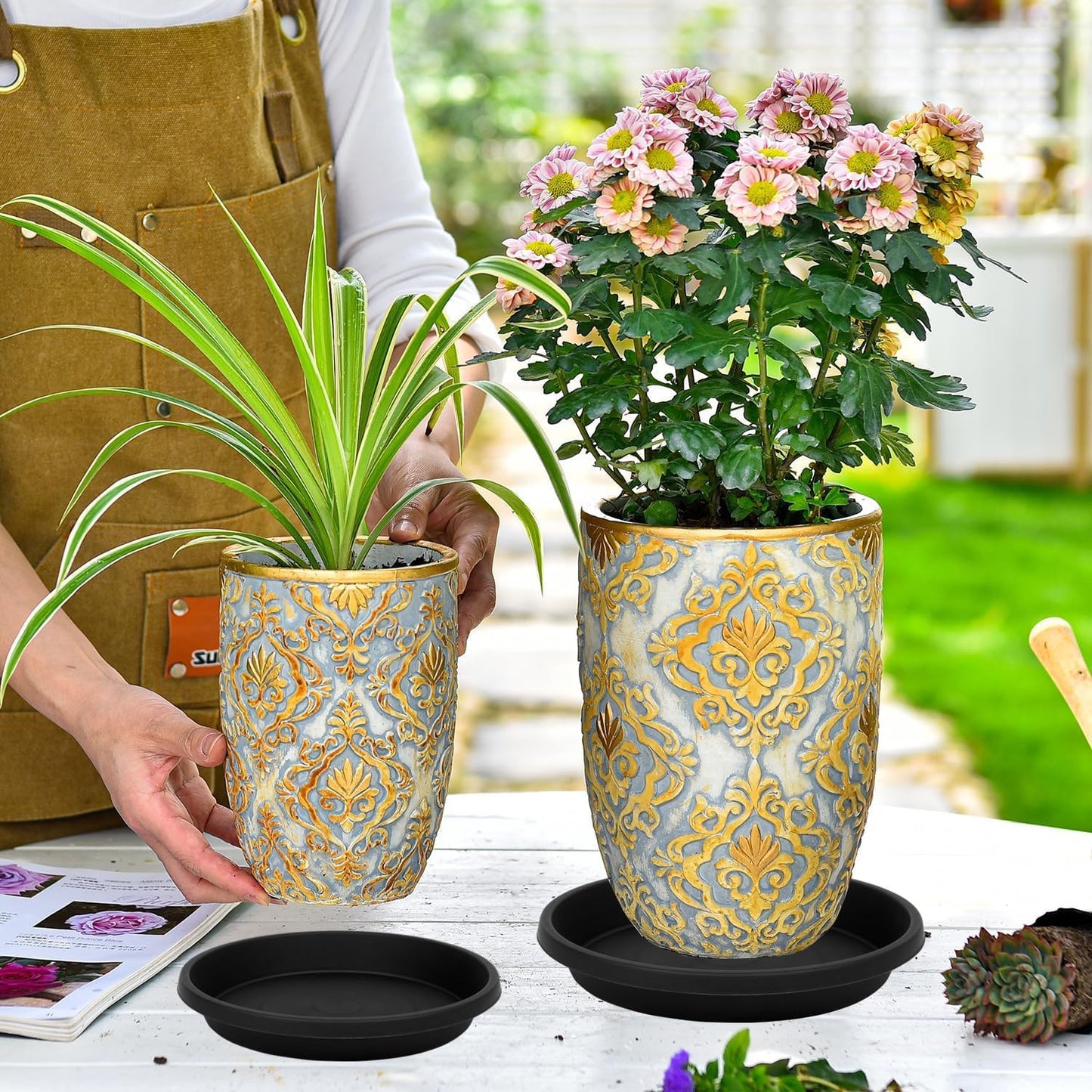 2 Pack Plant Saucer 16 Inch, Durable Large Deep Plant Trays for Pots, Plant Drip Trays, Plant Water Catcher Tray for Plants, Plastic Plant Saucers for Indoors no Holes