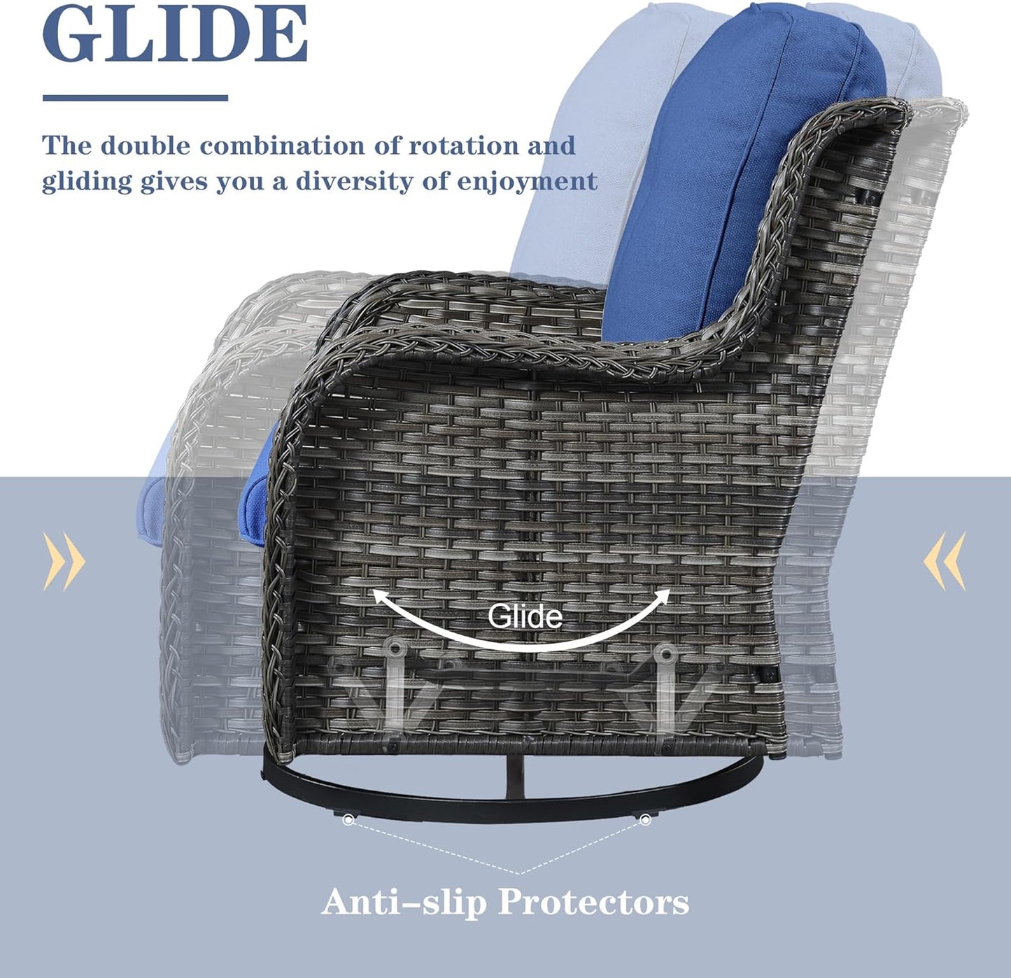 Patio Swivel Rocking Chairs - Outdoor Wicker Glider Swivel Rcoker, 3 Pieces Patio Wicker Furniture Sets for Porch Includes 2 Swivel Rocking Chair and 1 Side Table