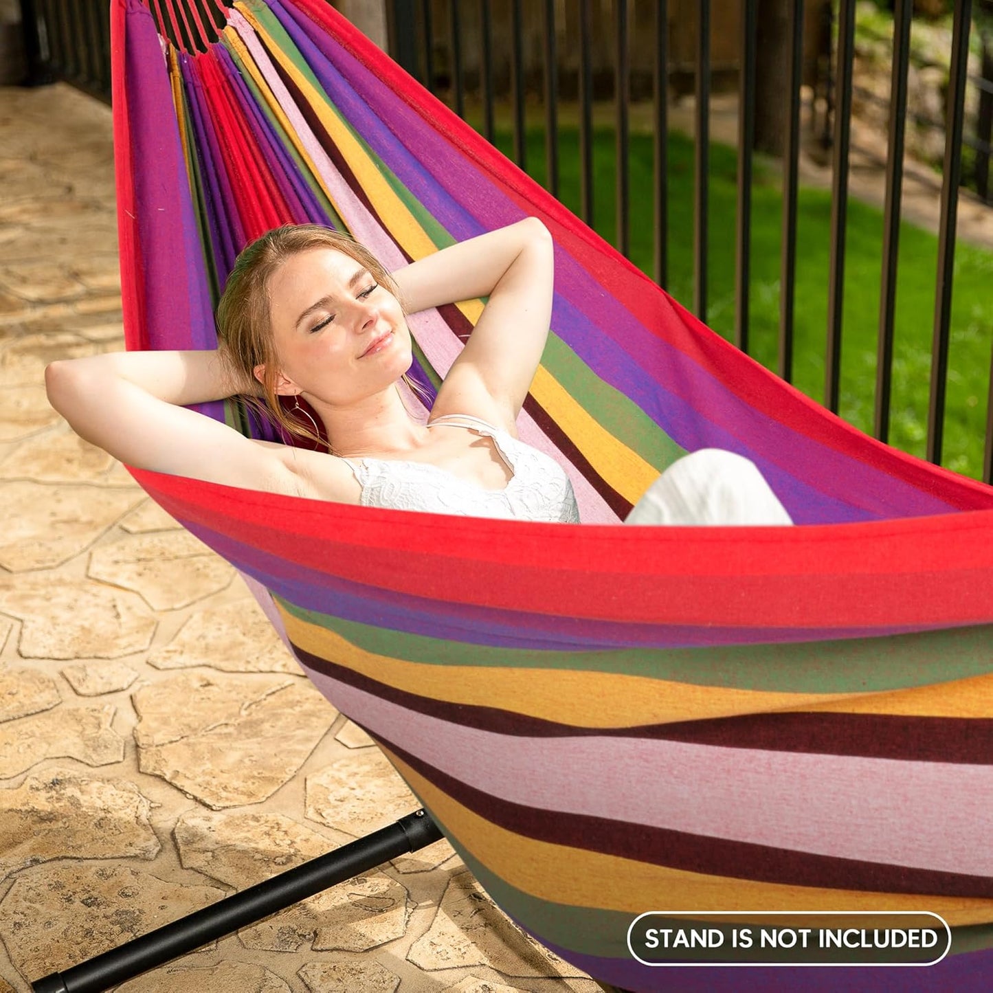 SUNCREAT Hammocks for Outside, Portable Heavy Duty Tree Hammock, Red Stripes