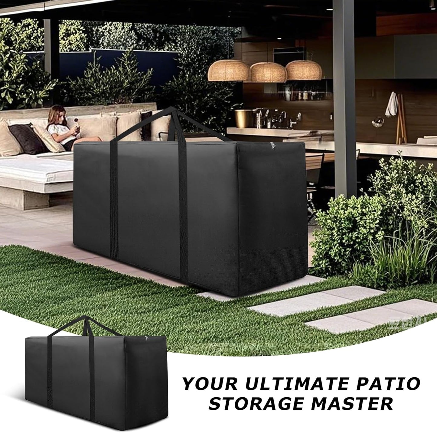 Extra Large Patio Outdoor Cushion Storage Bag Waterproof 68" L x 30" W x 20" H Outdoor Cushion Furniture Storage Bag with Handle and Protective Zipper (Black, 1 Pack)