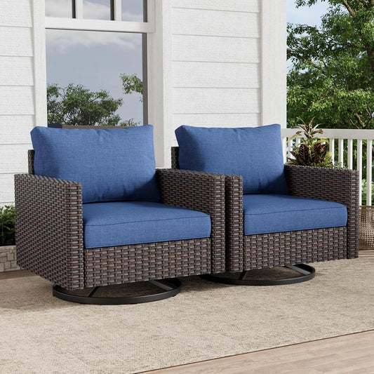 HUMMUH Outdoor Swivel Chairs Set of 2,PE Wicker Patio Furniture Rocker Glider Chairs for Porch Balcony Deck Garden