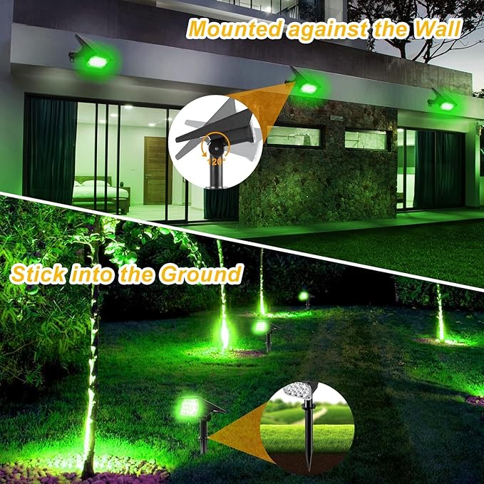 T-SUNUS Green Solar Lights Outdoor Waterproof IP65 Landscape Spotlights 2 Modes Dusk to Dawn for Christmas Halloween Tree Statue Graveyard Garden Flag 4 Pack