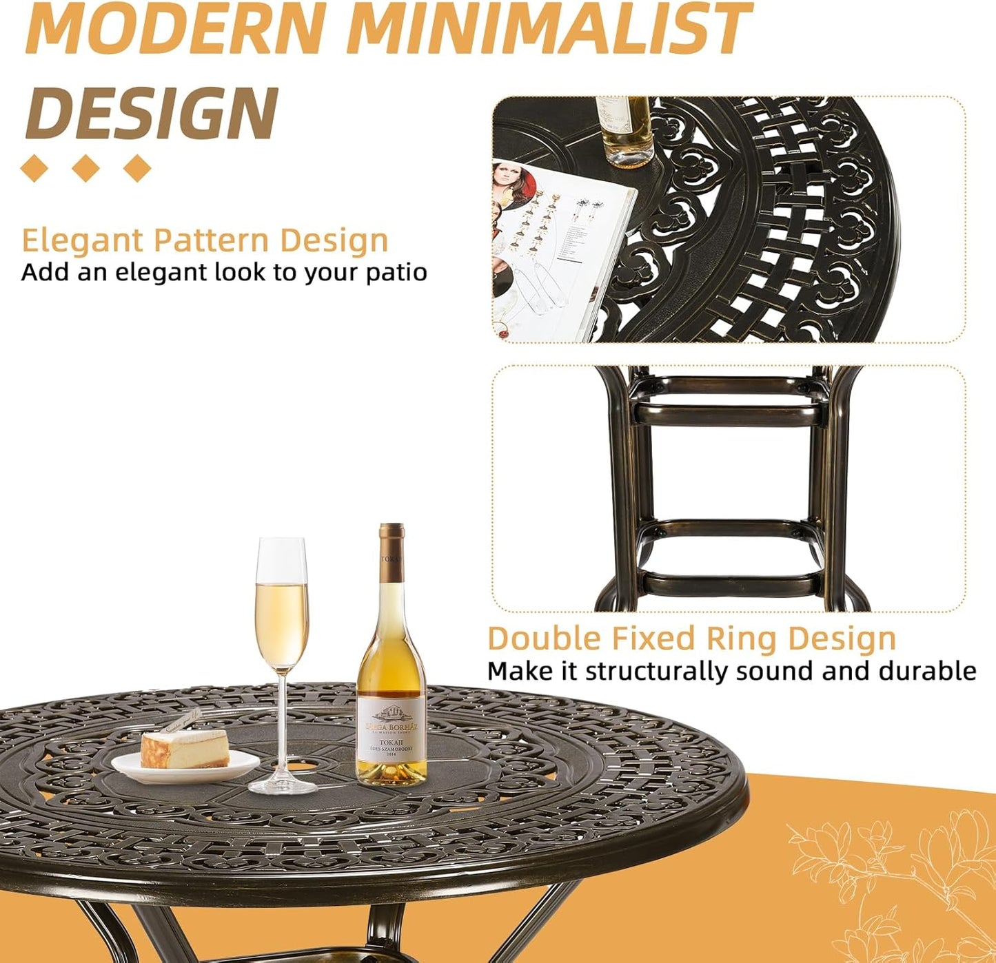 5 Pieces Patio Swivel Bar Set, Patio Bar Table and Chairs Set, All-Weather Cast Aluminum Outdoor Swivel Bar Stools of 4 and 38.5" Bar Height Table, High Top Bistro Set for Deck, Pool, Garden