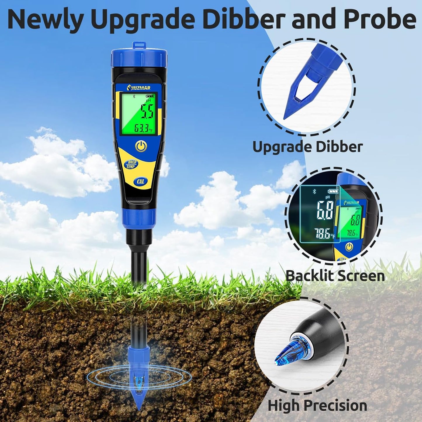 Smart Soil pH Meter for Garden Lawn Digital Soil pH Test Kit for Indoor Plants Soil pH Tester for Grass, Greenhouse, Outdoor, Farming, Yard Plants Measuring Soil pH for House Plant