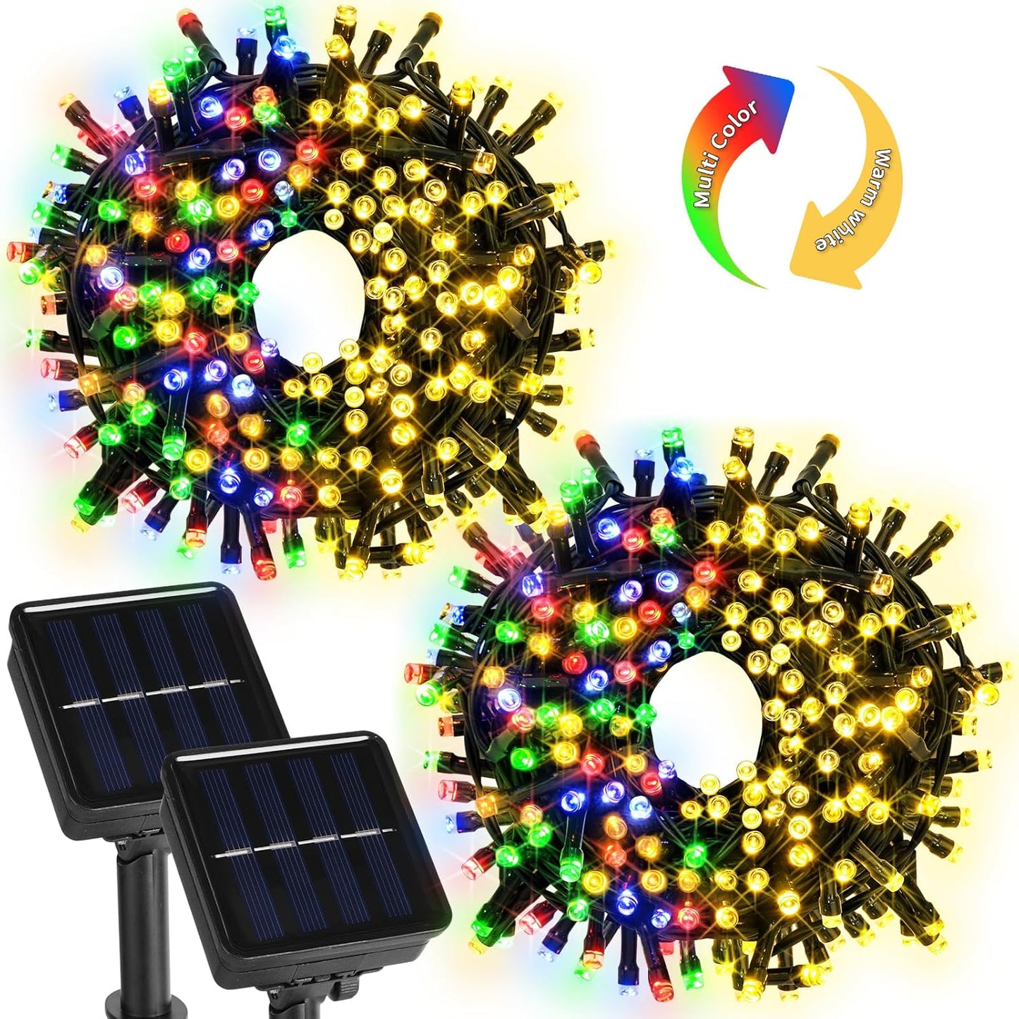 2 Pack 200 LED Solar String Lights, 8 Modes Solar Lights for Outside, Waterproof and Solar Powered Outdoor String Lights for Holiday Christmas Yard Garden Tree Wedding Party (2 Color Changing)
