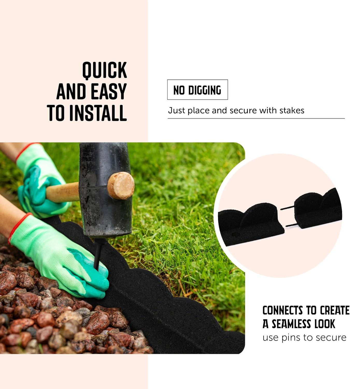 Playsafer L Shaped Flexible Rubber Scalloped Edger for Lawns Landscaping and Playground | Easy No Dig Installation| 4' Long (4, Black)