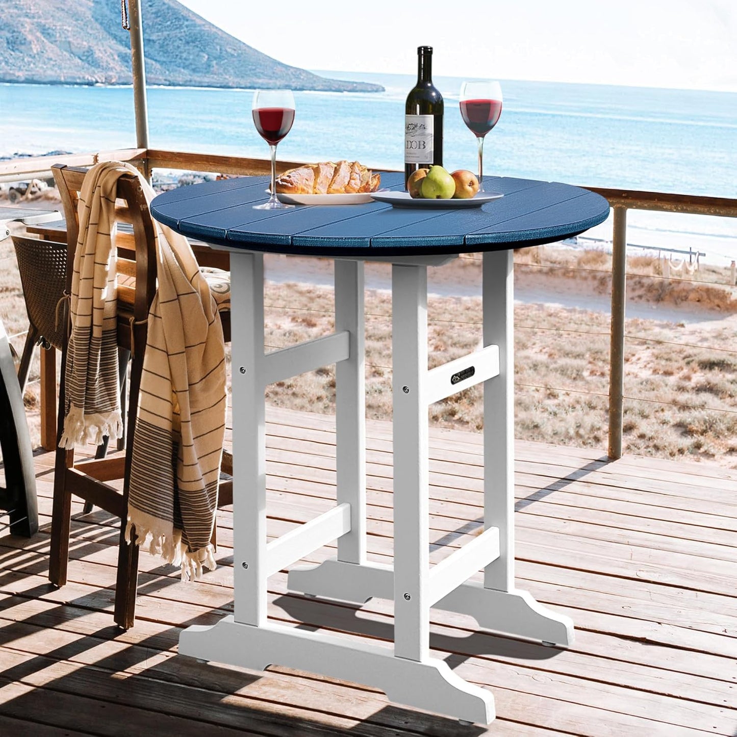 Patio Bar Tables, Outdoor Bar Table, Wather Resistant 35" Round Outdoor Bar HDPE High Adirondack Side Table Plastic Height Table Pub for Balcony, Garden, Pool, Backyard, Fire Pit, Lawn