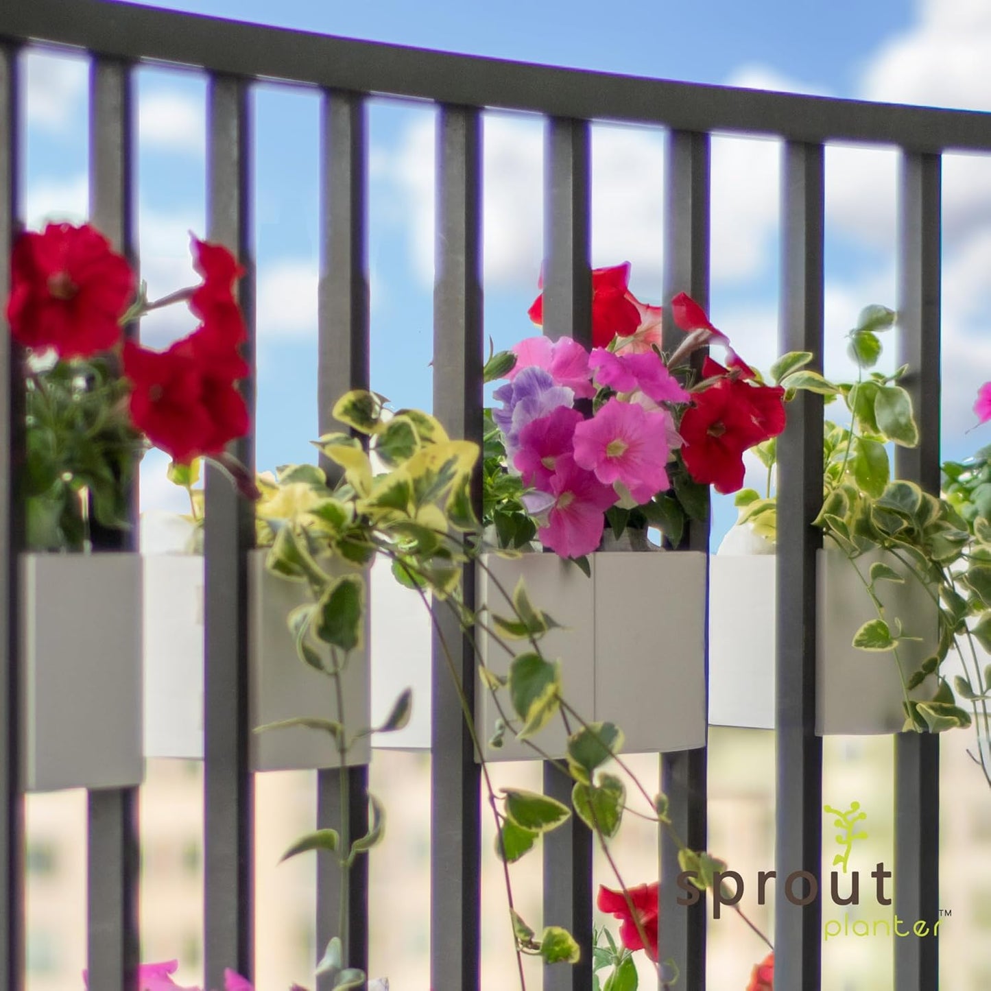 Railing Planter 5-Pack, White (4-inch) | Tool-Free Space-Saving Floating Flower Pots for Balcony Railings | Vertical Garden Railing Planters | UV-Protected, Made in USA