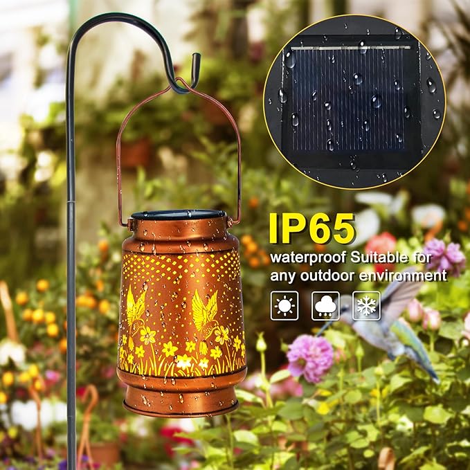 Mothers Day Gifts, Hummingbird Solar Lantern Outdoor Hanging, Metal Bird Decor Waterproof LED Decorative Light for Garden Patio Yard Lawn Backyard Front Porch, Birthday Gifts for Women Mom Grandma