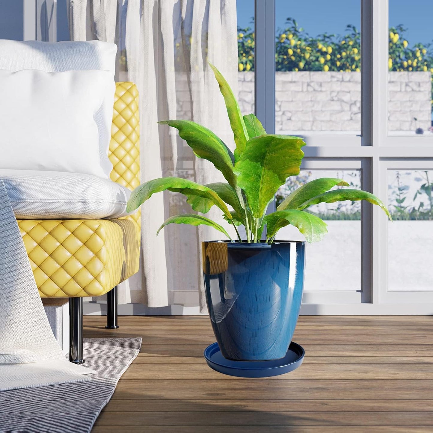 2 Pack Ceramic Plant Saucer Pot Tray 6 Inch, Planter Saucers 4 5 6 7 8 9 10 11 12 13 Inch for Indoors Outdoor, Durable Sturdy Flower Drainage drip Water Tray for Glazed Pots Base (6.4 Inch-Blue)