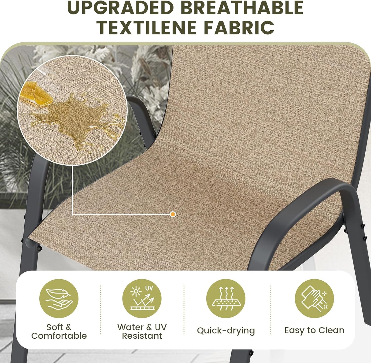 UDPATIO Patio Chairs Set of 6, Stackable Outdoor Dining Chairs with High Back, Breathable Textilene Fabric Outdoor Chair All Weather, 350LBS Capacity for Garden, Backyard (Brown)