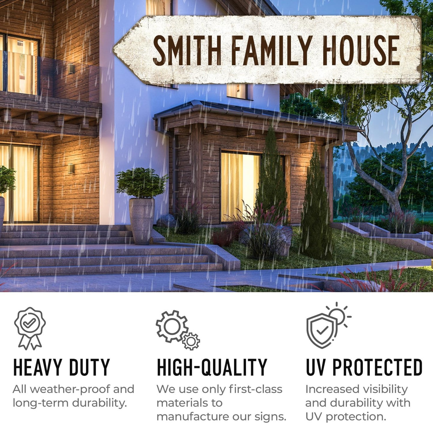 Rustic Custom Sign, Personalized Left Directional Metal Composite Street Sign for Indoor and Outdoor Use 4x18 Inches, ACM Made in The USA