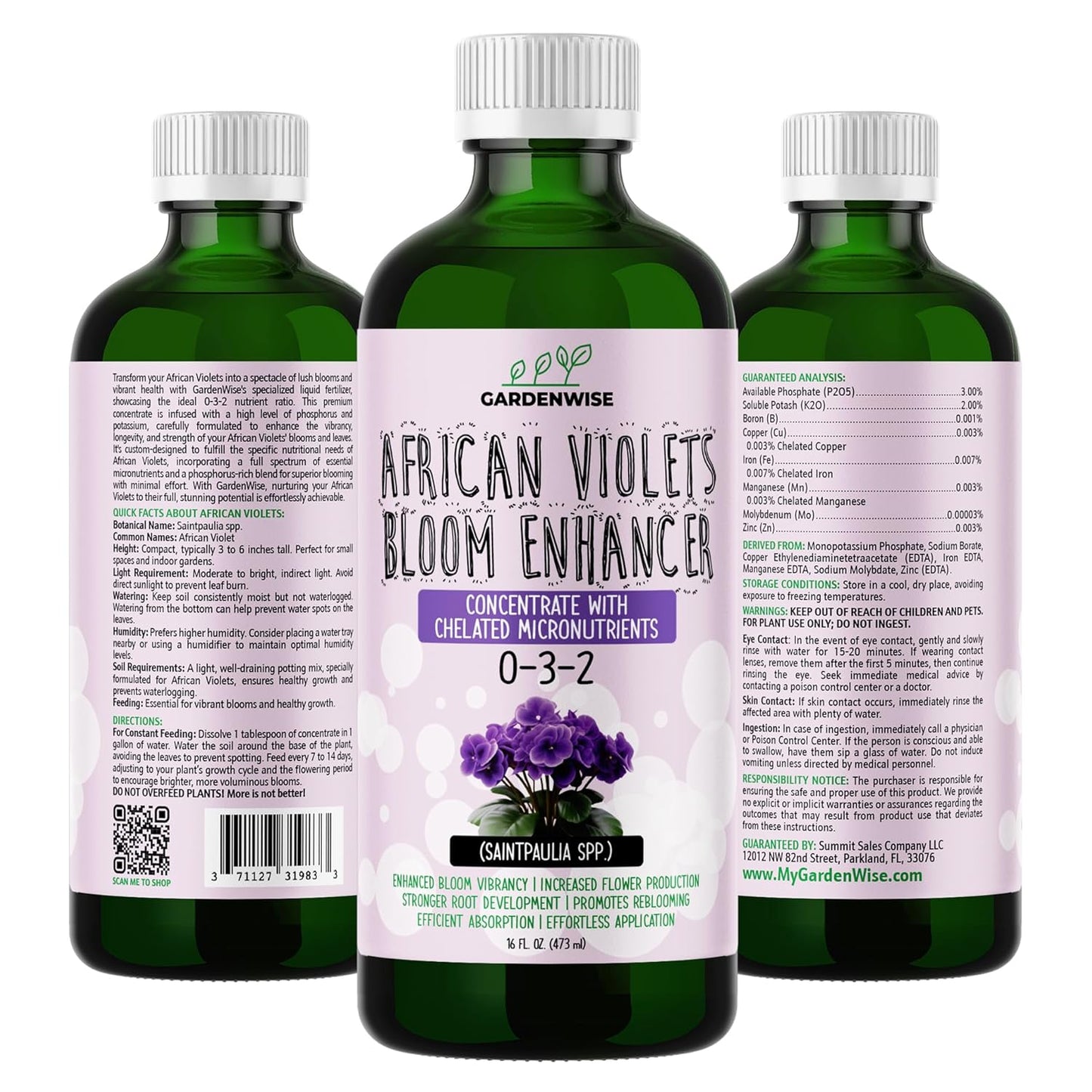 0-3-2 African Violet Fertilizer for Indoor Plants: Concentrated Plant Food – Plant Fertilizer, Bloom Booster for All Violets, Indoor Flowering Plants, Vigorous Growth and Blooming (16 OZ)