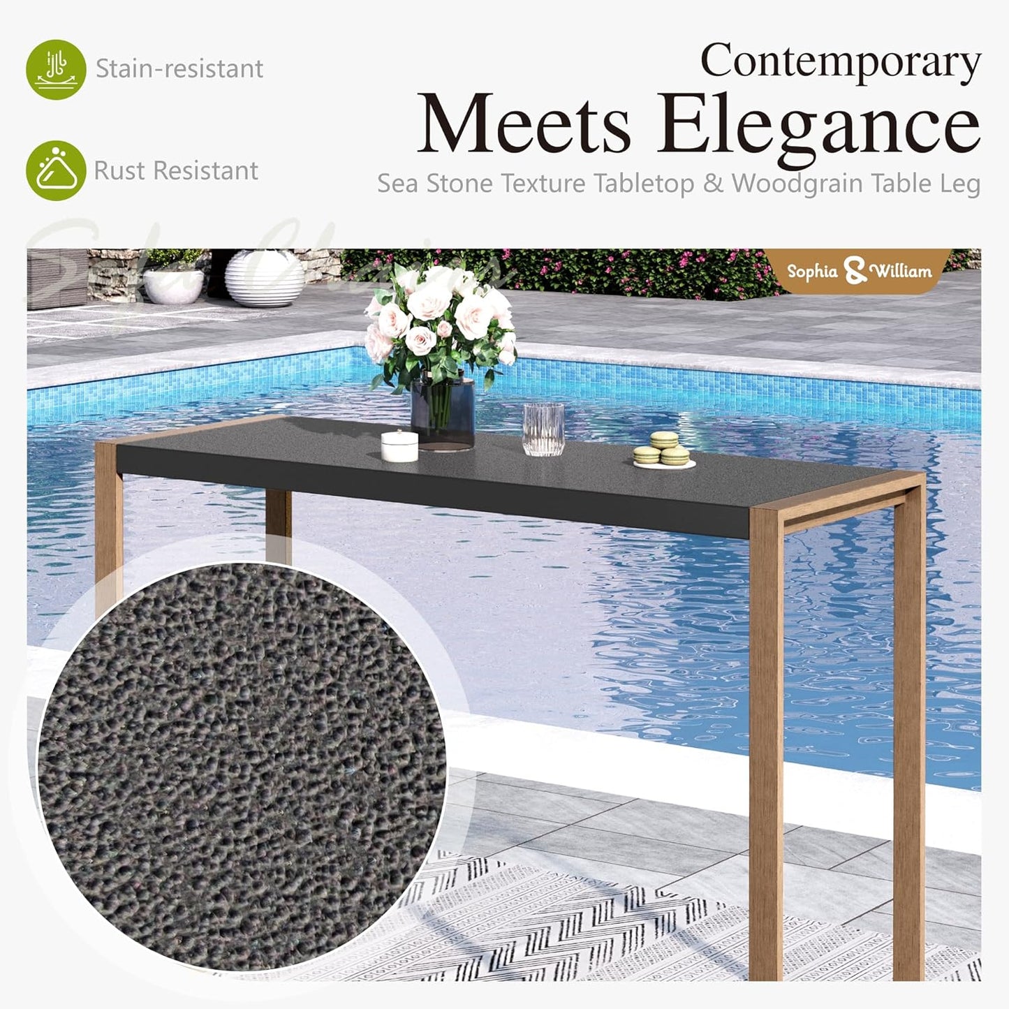 Sophia & William Outdoor Bar Set, Patio Bar Table and Chairs Set, Bar Height Patio Set - 2 x Swivel Bar Chairs(Brown), 1 x Rectangular Bar Table(Larimar Desktop)