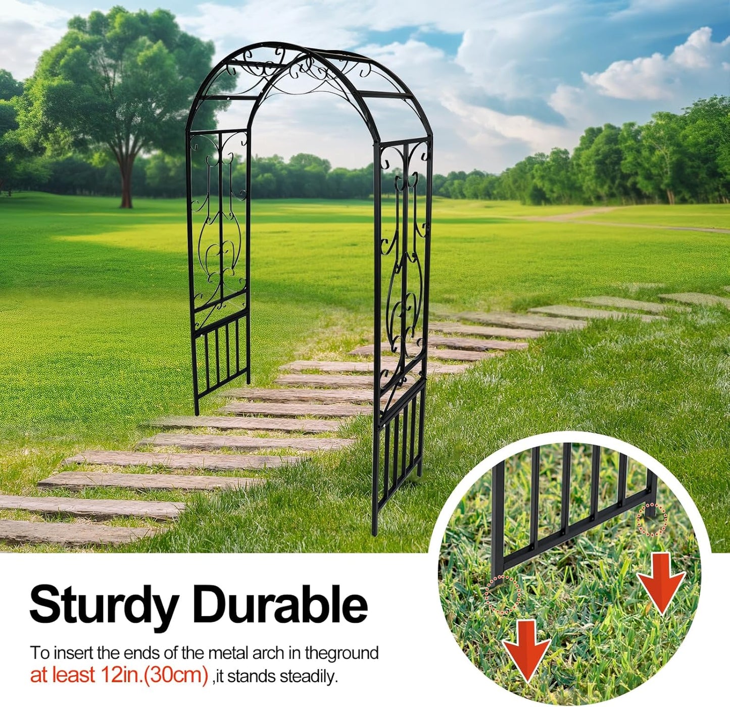 Metal Garden Arch 7.2ft Wide X 3.11 ft High Garden Arbor for for Climbing Plants Roses Vines, Outdoor Garden Lawn Backyard Patio, Garden Wedding Party Decoration