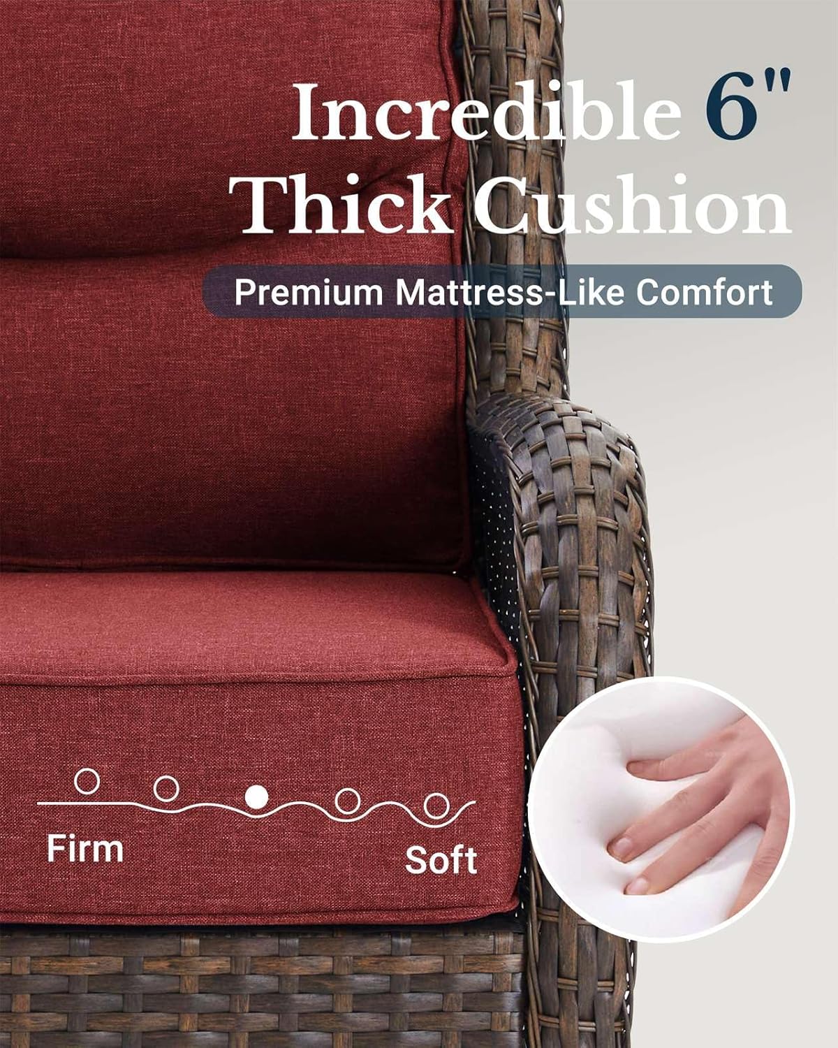 HILLGA Luxury Patio Furniture Set with 6-inch Thick Cushion, Outdoor High Back Swivel Rocker Patio Chairs, 5PCS Wicker Conversation Set for Deck Yard and Poolside, Burgundy (V2)