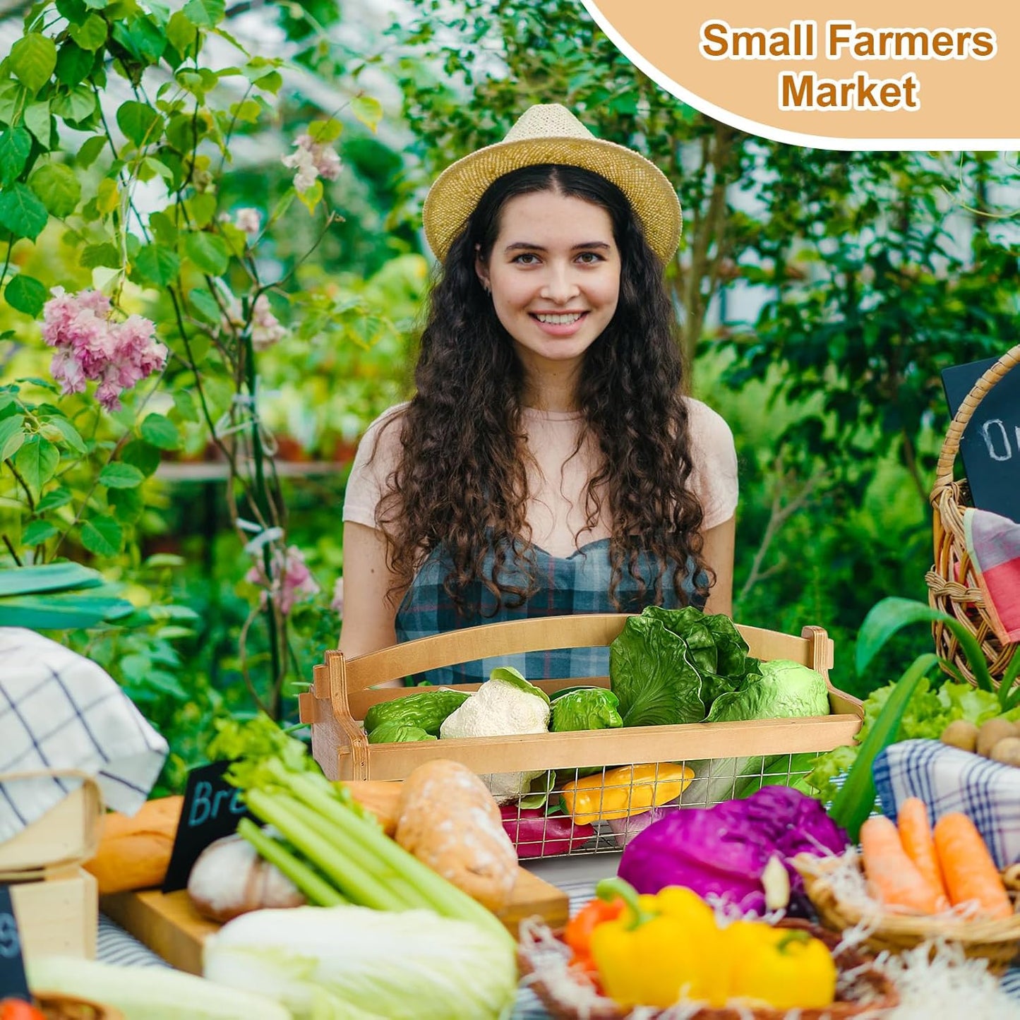 Large Garden Hod Harvest Basket 19 x 11 x 6 Inch, Wooden Gathering Basket with Handle Gardening Gifts for Mom Father Grandma Women Gardener Birthday Washing and Holding Fruit Vegetable