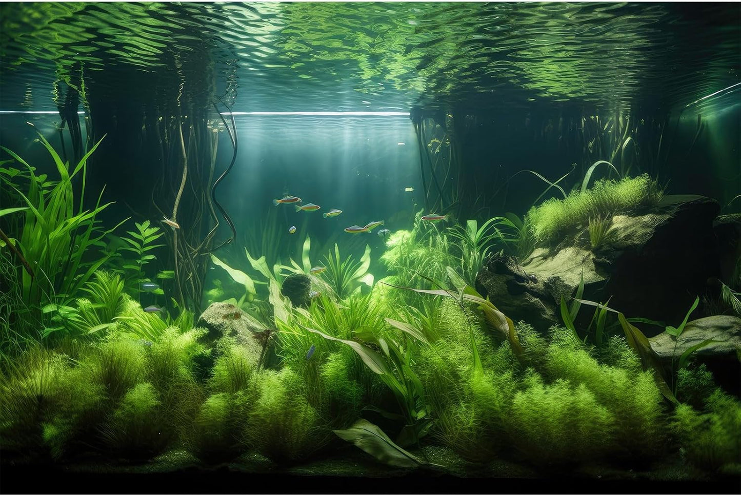 Aquarium Background Lush Green Aquatic Plants and Seagrasses Terrarium Background Under The Sea View With Rock Sands Fish Tank Background Amazing Aquarium Backdrop Background Poster Vinyl 24x12in