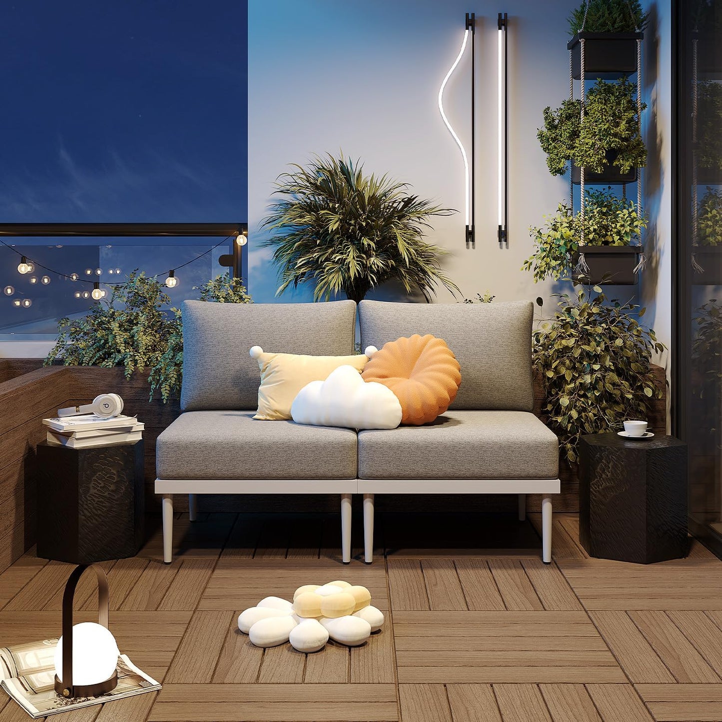 Sundale Outdoor 2 Pieces Metal Patio Furniture Set, Outdoor Sectional Sofa w/6 Inch Olefin Cushion, Modern Outdoor Conversation Sets