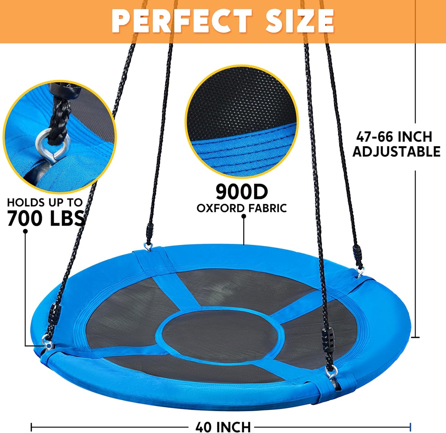 TURFEE 40" Saucer Tree Swing Set - 900Lb Weight Capacity, 900D Oxford Waterproof, with Hanging Straps Swings for Kids Playground Outdoor Activity Backyard Daily Exercise Fun(Blue)