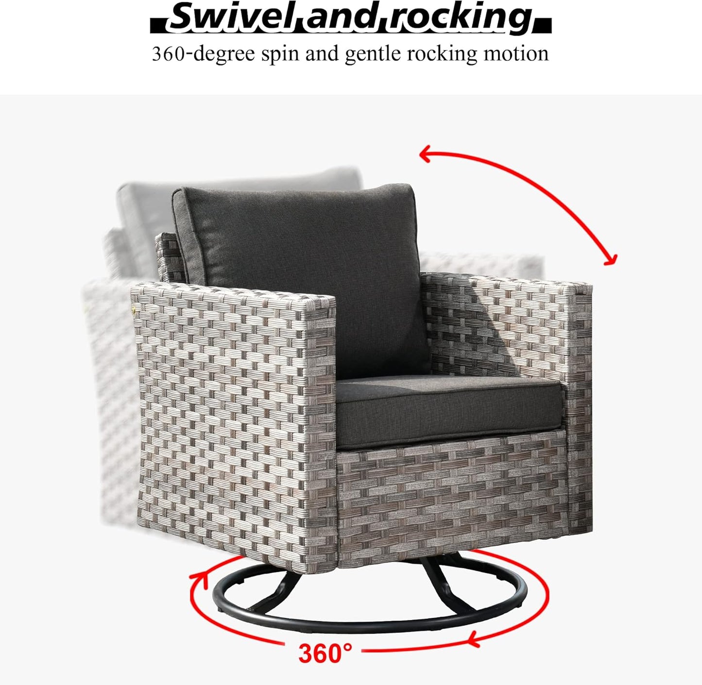 HOOOWOOO 10 Piece Modular Patio Outdoor Sectional Furniture Set with Gas Propane Fire Pit Table,Wicker Conversation Sofa Set with Swivel Chairs,Outside Couch Set(Black)