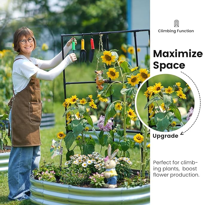 KING BIRD Raised Garden Bed with Wall Trellis Galvanized Planter Garden Box Outdoor for Gardening, Climbing Vegetables, Flowers 3.94x2.95x0.98 Ft, Silver