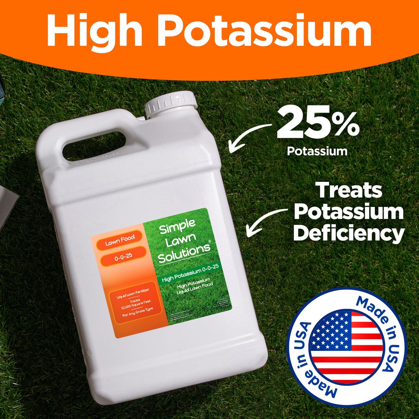 Simple Lawn Solutions - High Potassium Lawn Food Liquid Fertilizer 0-0-25 - Concentrated Spray - Turf Grass Vigor and Plant Hardiness - Summer and Fall - Any Grass Type (2.5 Gallon)