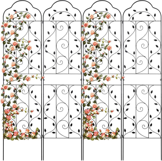 hogardeck 4 Packs 84 * 19 inch Metal Garden Trellis for Climbing Plants Outdoor,Heavy Duty,Black Coating Rustproof Trellis for Rose, Vegetable, Flowers, Expandable,Perfect for Training Climbing Plants