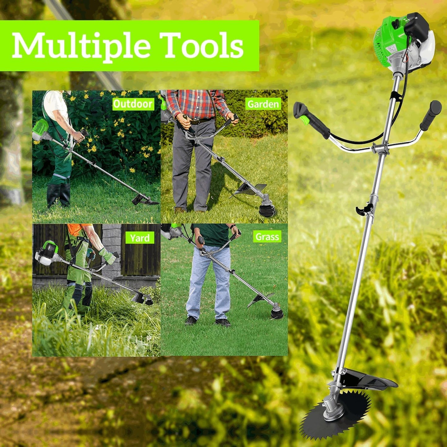 Homdox 4 in 1 Gas Brush Cutter, 58cc 2-Cycle Gas Weed Eater, String Trimmer and Weed Wacker Trimmer for Lawn and Garden Care Trimming, Green