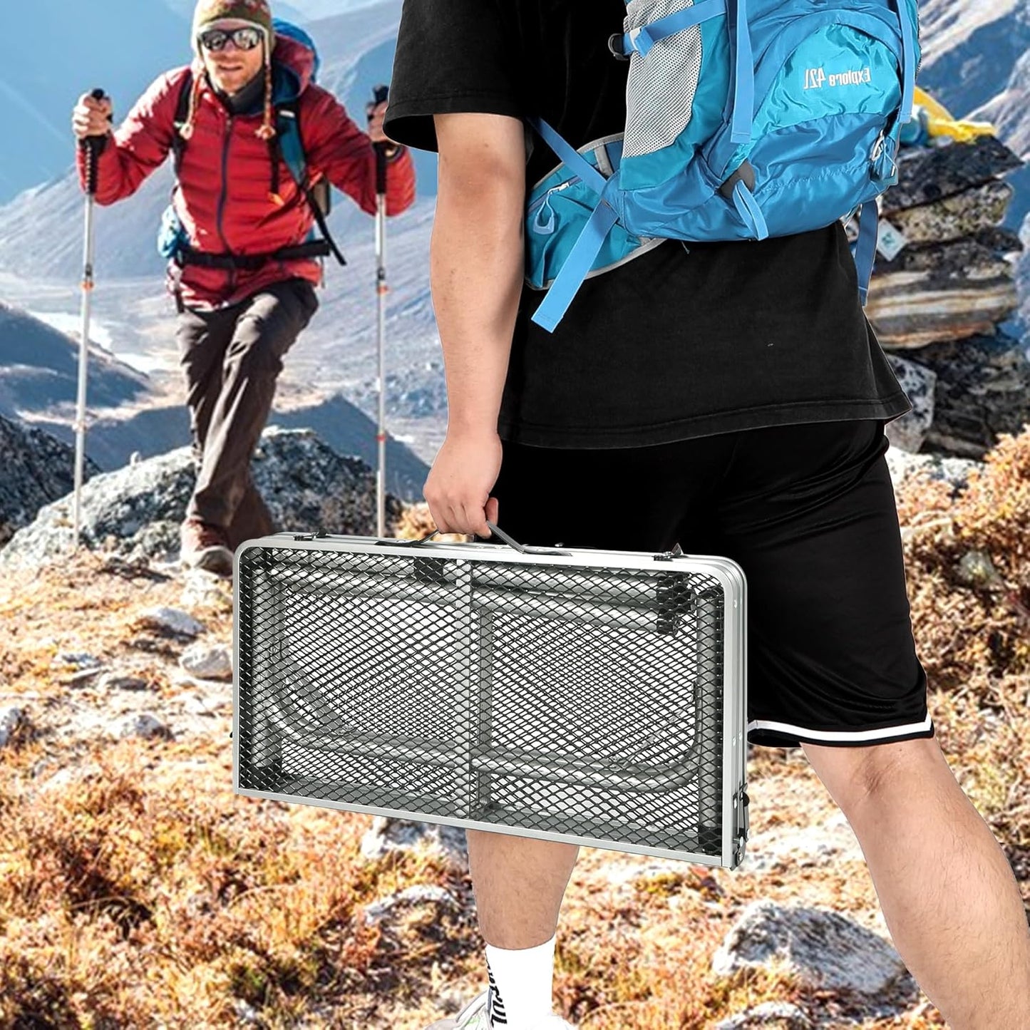 REDCAMP 24" Square Folding Grill Table for Outside, Lightweight Portable Metal Aluminum Outdoor Grill Table with Adjustable Height Legs, Great for Camping Picnic Cooking BBQ, Silver 2ft