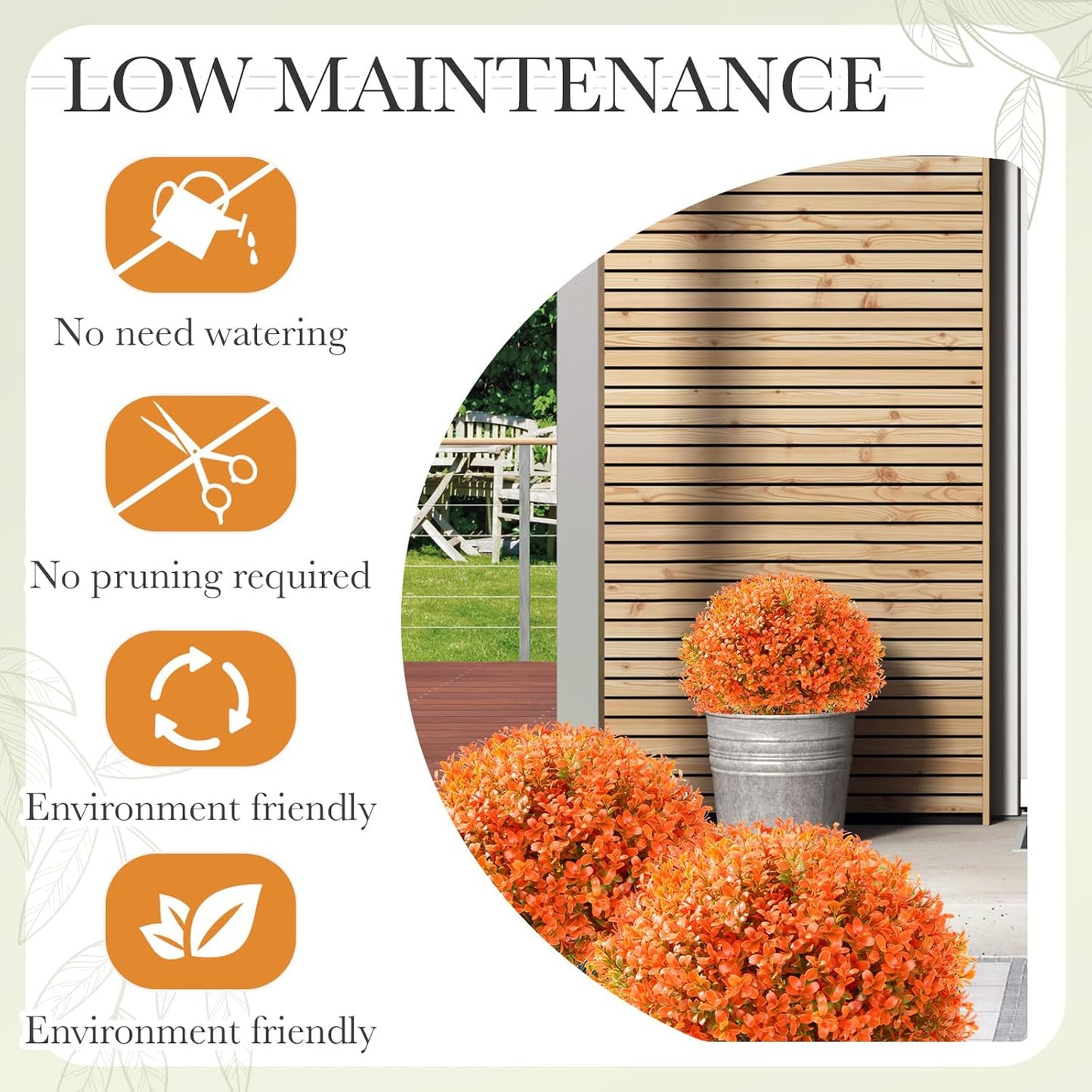 Yunlly 2 Pack 18" Artificial Boxwood Ball Bush Topiary Trees Fake Outdoor Plants, Realistic UV Resistance Faux Shrubs with Spike Greenery Topiary for Front Porch Garden Yard Patio Indoor (Orange)