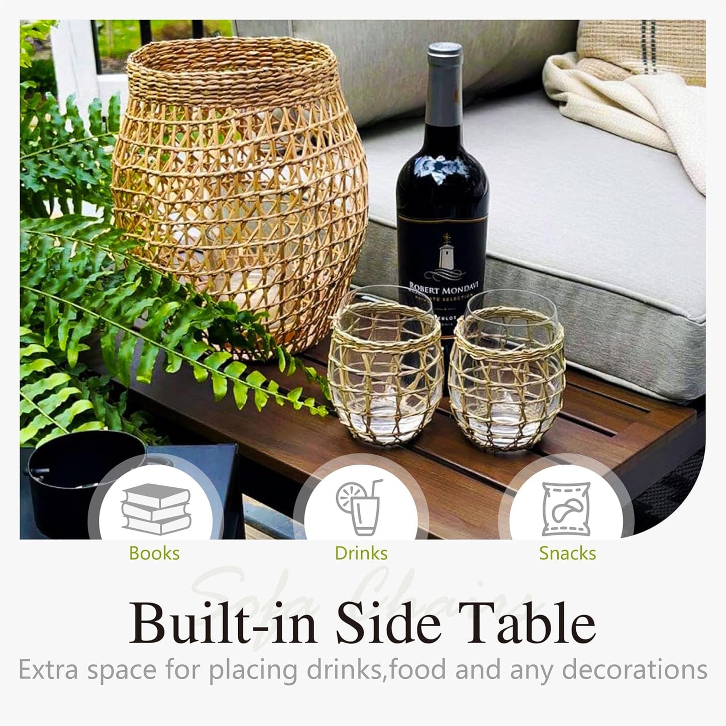 Sophia & William 6 Pieces Outdoor Patio Furniture Set, Metal Sectional Sofa Set Patio Conversation Set-2 x Single Sofa with Side Table,1 x Loveseat,2 x Single Couch,1 x Tea Table(Beige Grey)