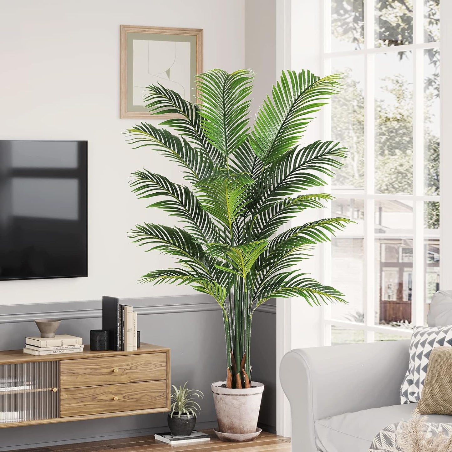VIAGDO Artificial Fake Palm Tree 6ft Tall with 16 Detachable Trunks Faux Tropical Palm Silk Plant Feaux Dypsis Lutescens Plants in Pot for Home Office Living Room Floor Decor Indoor