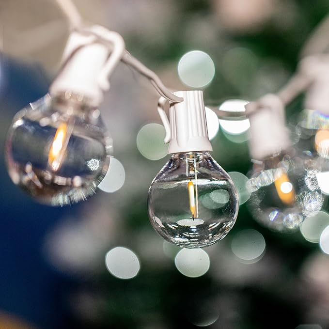 Novelty Lights 50 Feet G40 LED Patio String Lights with 50 Bulbs, Warm White, Weather Resistant and Shatterproof Replaceable Plastic Globe Bulbs, White Wire