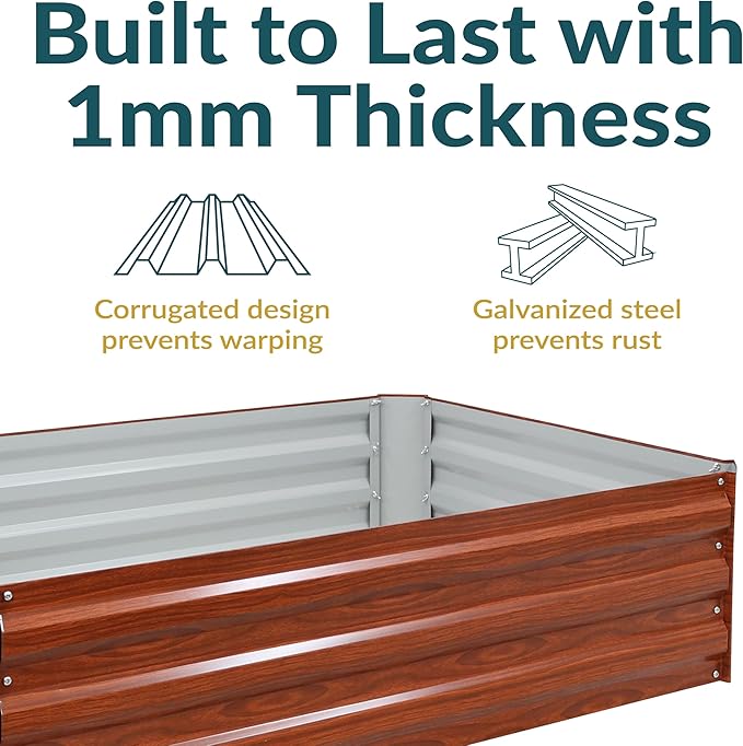 Sunnydaze 11.75" H Raised Metal Garden Bed - Galvanized Raised Garden Bed Outdoor for Vegetables and Flowers - Woodgrain - 4' x 3' Rectangle