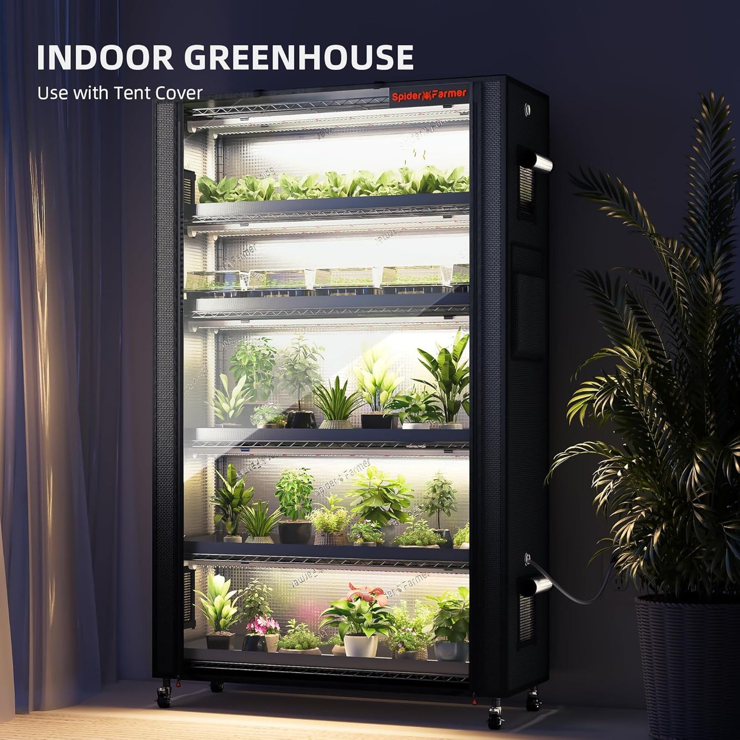 Spider Farmer 2025 Plant Stand with Grow Lights, 6-Tier Plant Shelf with 10Pcs 3ft Full Spectrum 220W Led Lamp and Grow Tent, for Veg Seed Starting Plants Growth Greenhouse 5000K 43Lx16Dx71H (Update)
