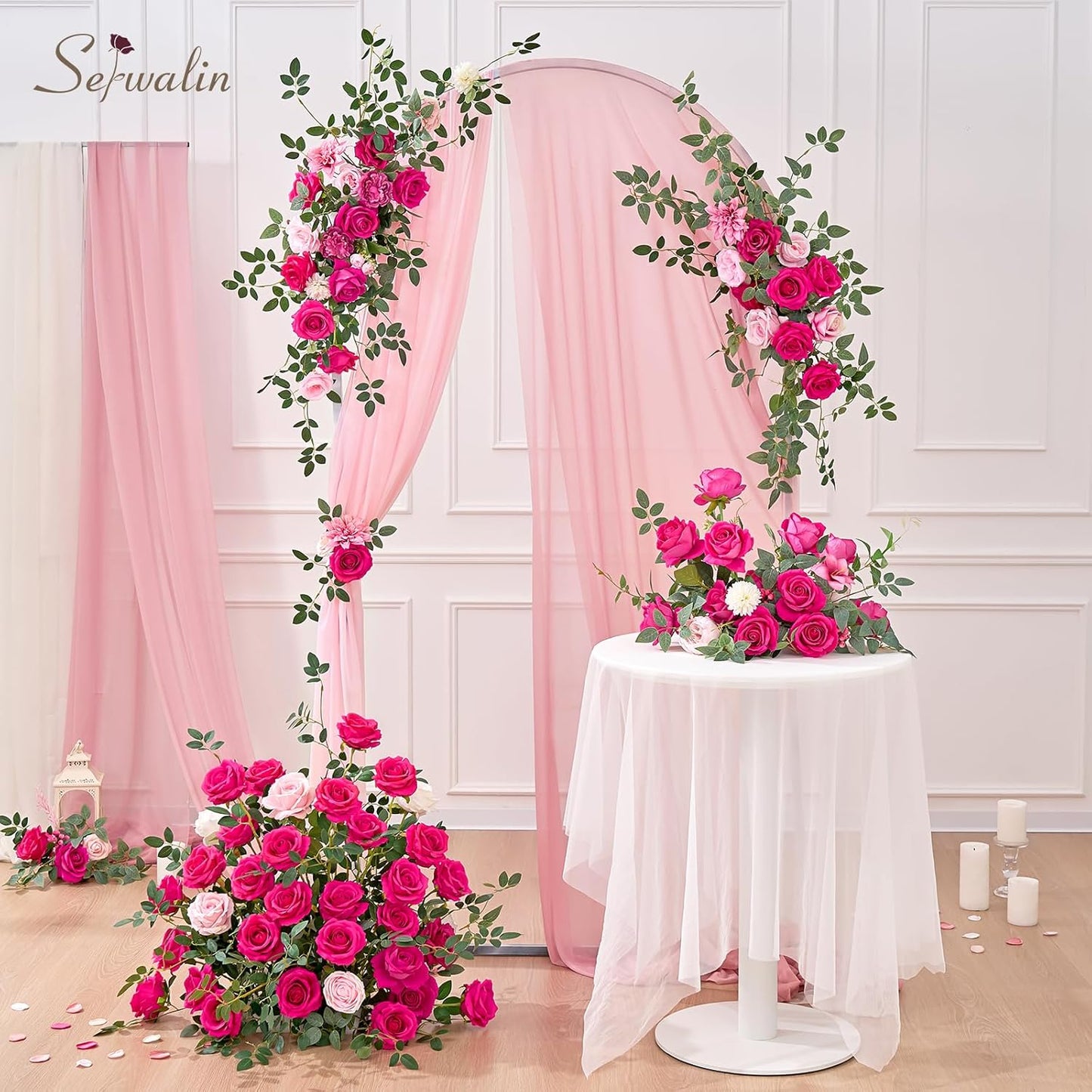 Serwalin 50pcs Artificial Roses Bulk, 4'' Big Velvet Flower Head, Hot Pink Rose Velvet Real Touch, Silk Fake Roses Long Stems Realistic Bouquet for Wedding Table Centerpiece and Home Decor