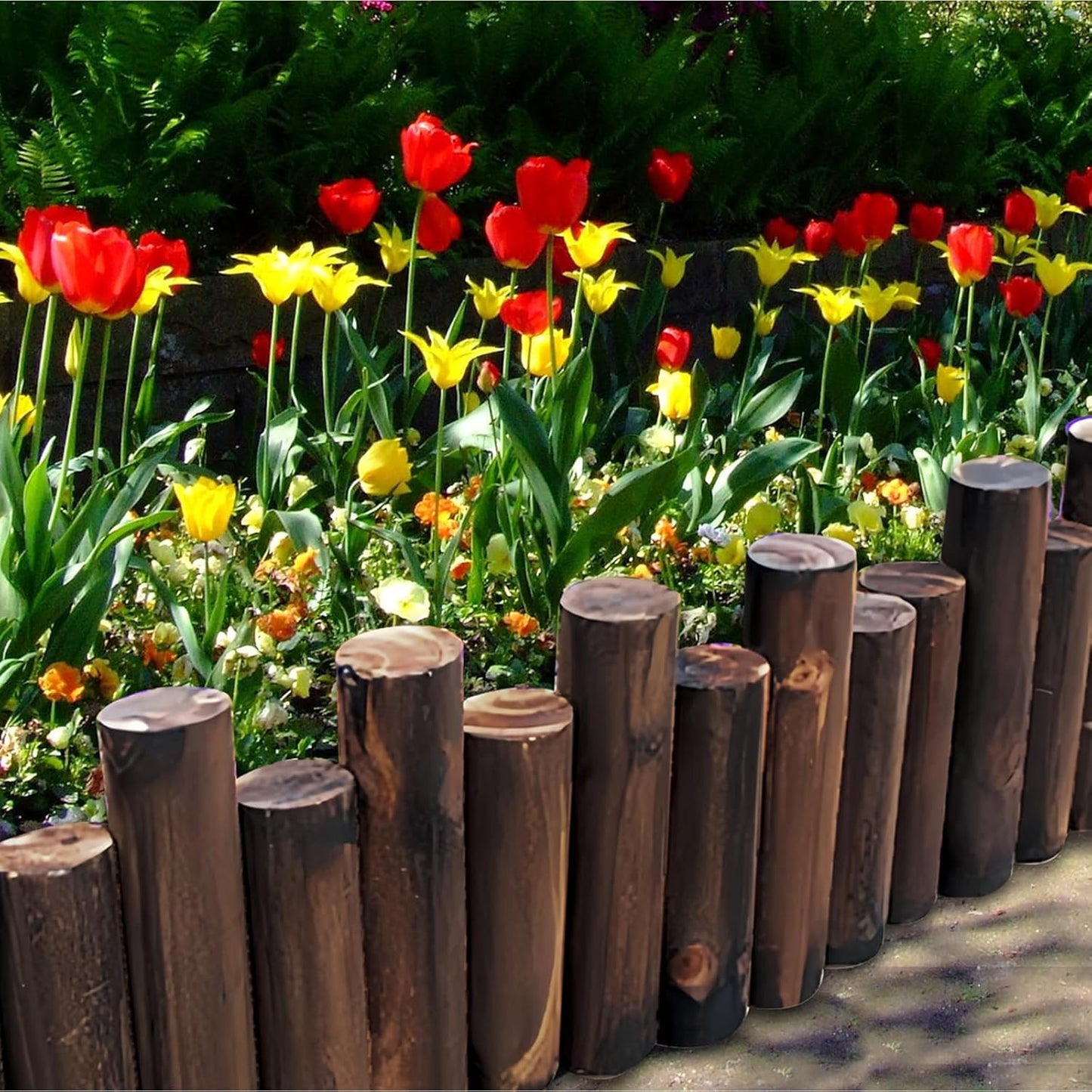 Wood Garden Edging, Natural Wooden Solid Log Fence Border Decorative for Flower Bed Barriers and Landscape Fencing, 11.8 in H x 3.0 ft L, 1.9 in Diameter (4PACK)