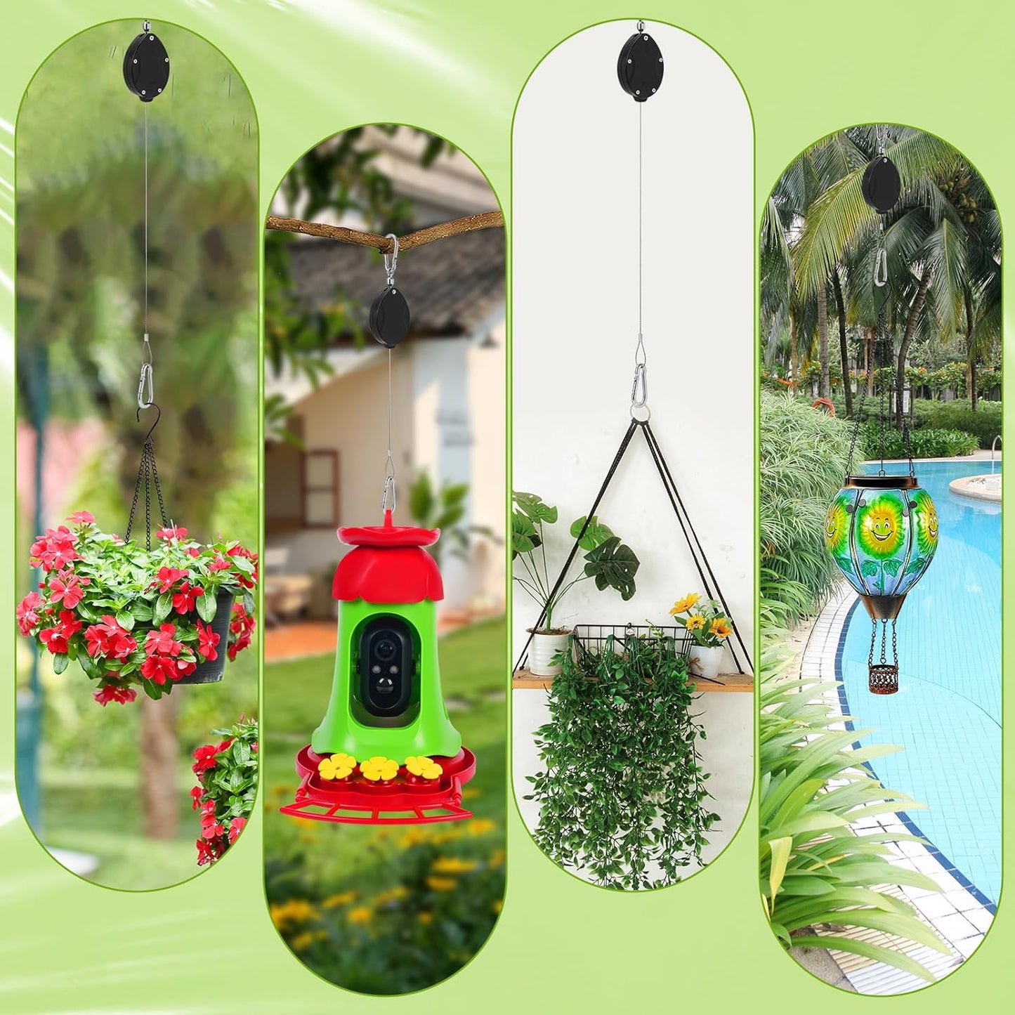 Plant Pulleys for Hanging Plants, Heavy Duty Retractable Hangers, 304 Stainless Steel Rope, Auto Plant Holder, Adjustable Climbing Hook for Garden Baskets Watering, or Bird Feeders (Black-6)