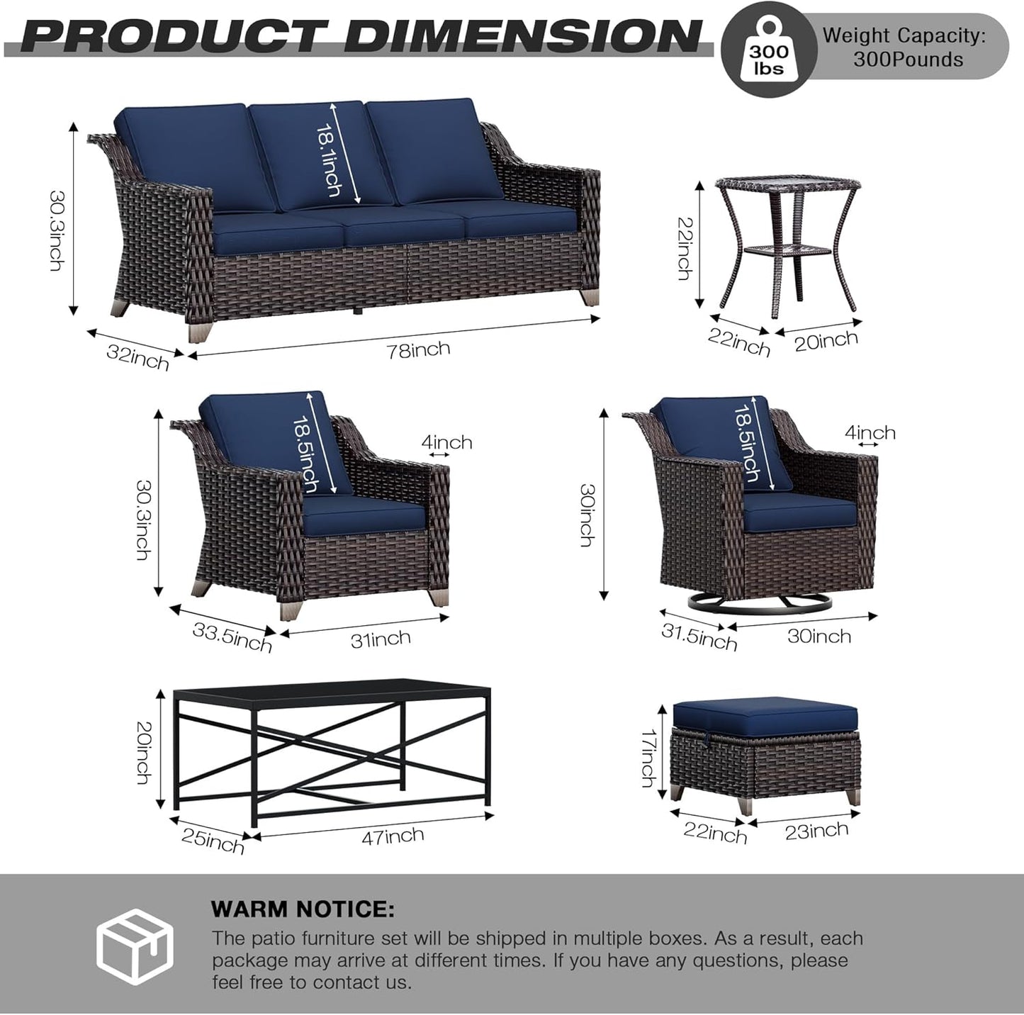 Joyside Wicker Patio Furniture Sets, 4 Pieces Upgraded Large Size Outdoor Furniture with Patio Dining Chairs and Outdoor Ottoman, Thick Cushions, Wide Armrest