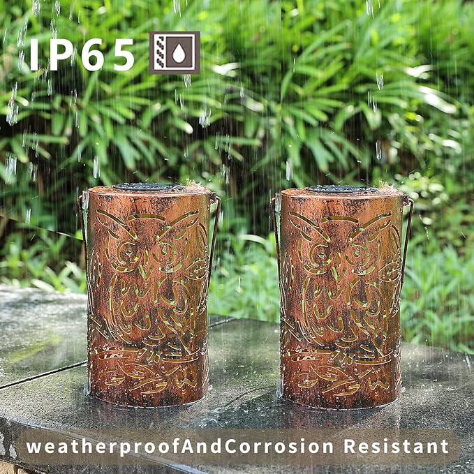 Outdoor Solar Lanterns ,Owls Projection Patterned Outdoor Lanterns with Handles LED Solar Light Outdoor Waterproof Garden Lights for Garden，Yard, Table, Pathway(2 /Bronze)