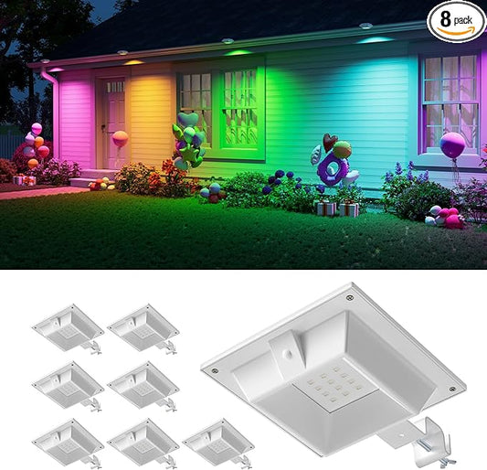 Color Changing Solar Gutter Lights Outdoor Waterproof 12 LED Clip On Gutters Light for Rainspout, Fence, Rail, Wall, Deck, Garden, Yard, Garage, Patio, Pool, Decoration to Create Memorable Moments