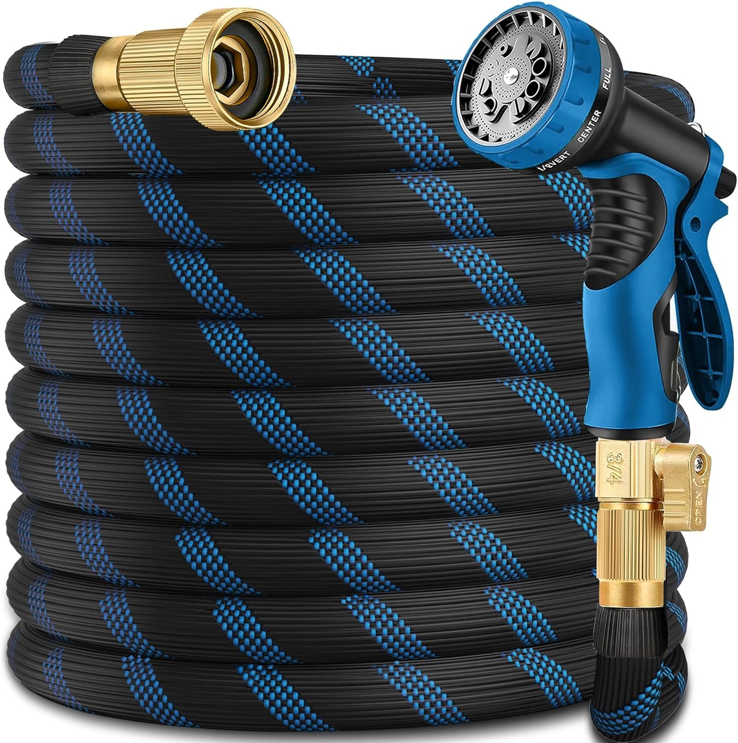 50 ft Garden Hose-No Kink,Heavy Duty,Lightweigh Flexible,Leakproof Water Hose with Sprayer Nozzle-3/4" Solid Brass Connectors-Rubber Car Hoses