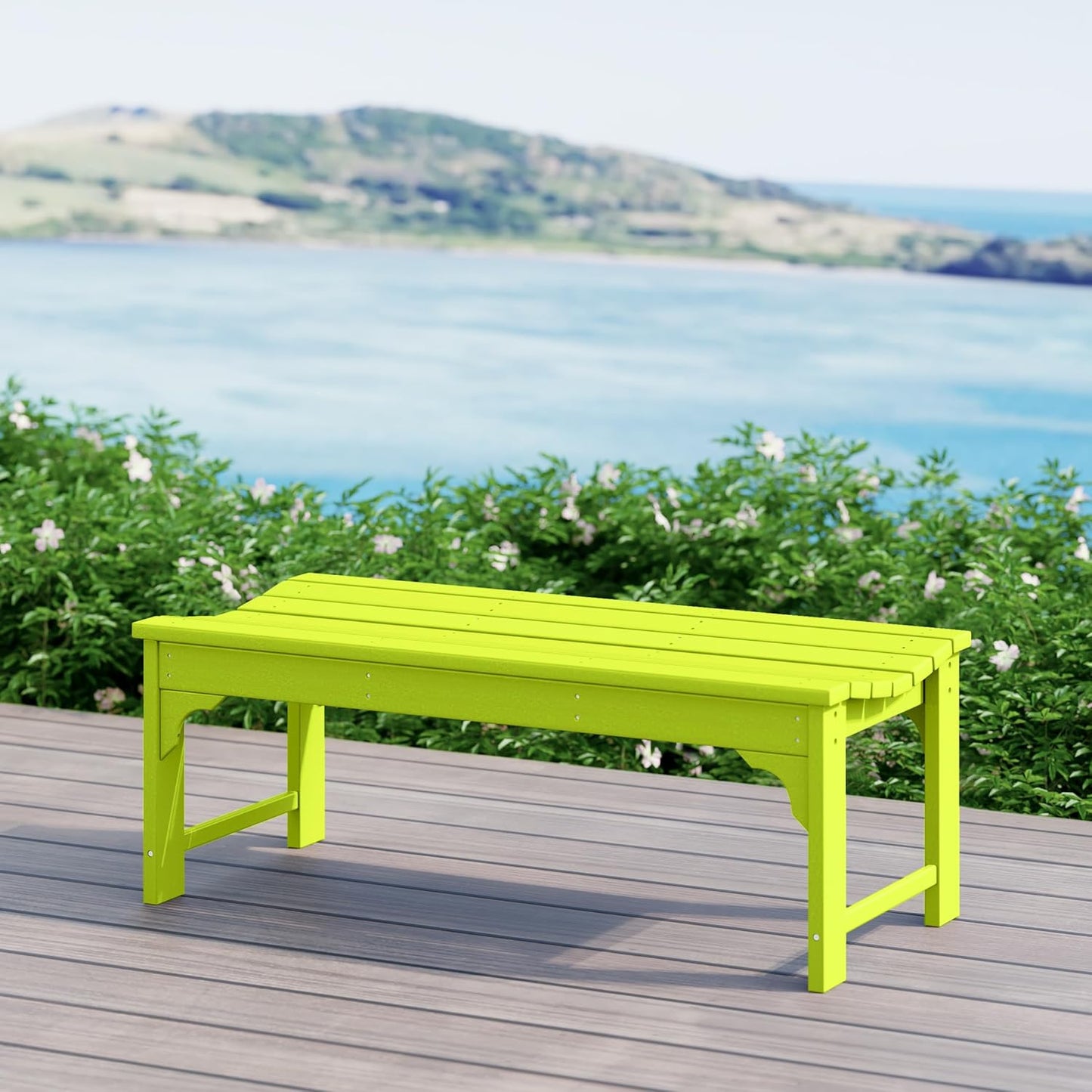 WestinTrends Malibu Outdoor Bench, All Weather Resistant Poly Lumber Backless Patio Garden Bench, Adirondack Curved Bench Seat for Comfort, Lime
