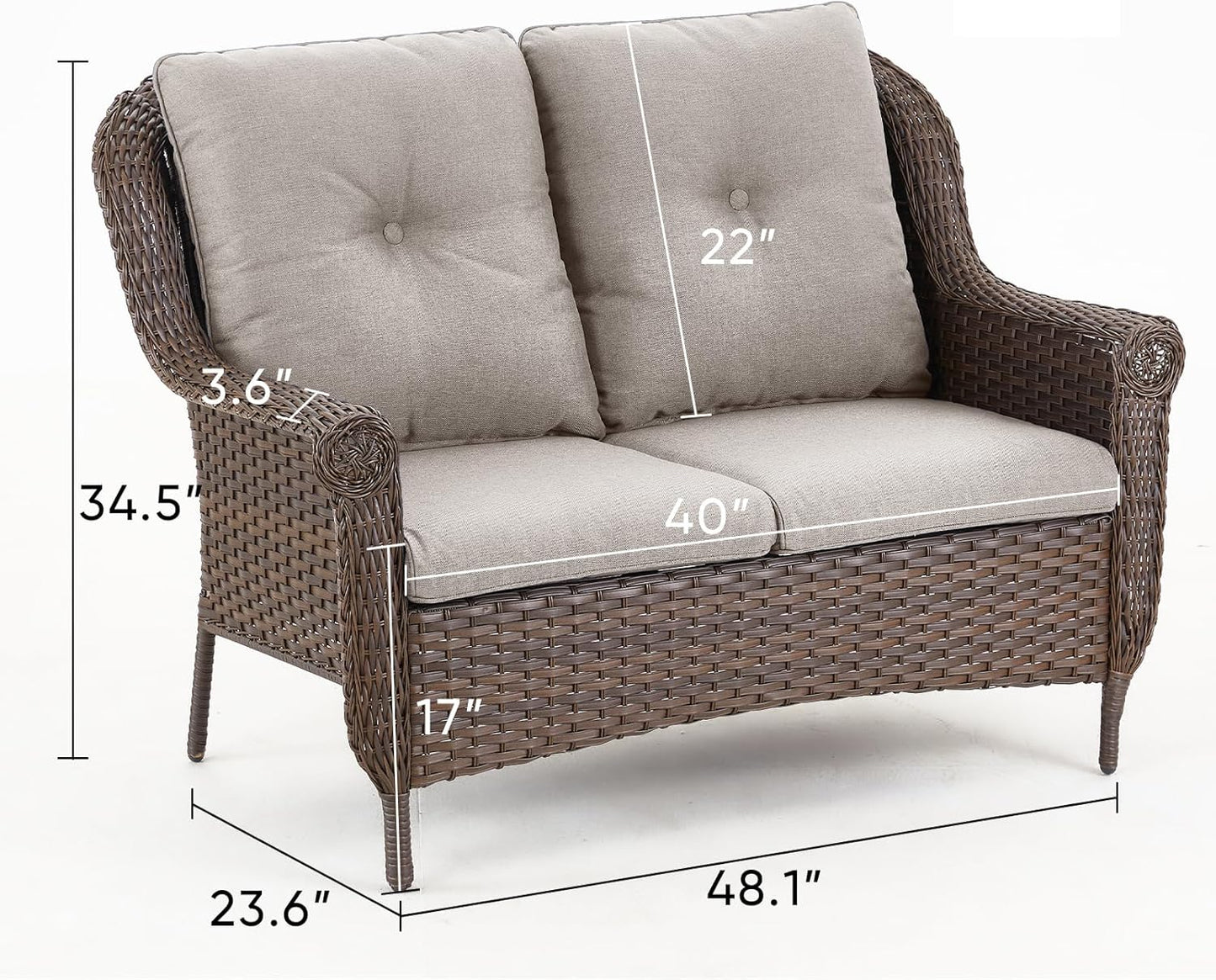 Patio Loveseat Outdoor Wicker Sofa - Heavy Duty All-Weather Brown Rattan 2-Person Sofas with High Back and Comfortable Thick Cushions for Garden Back Porch Poolside Apartment - Beige