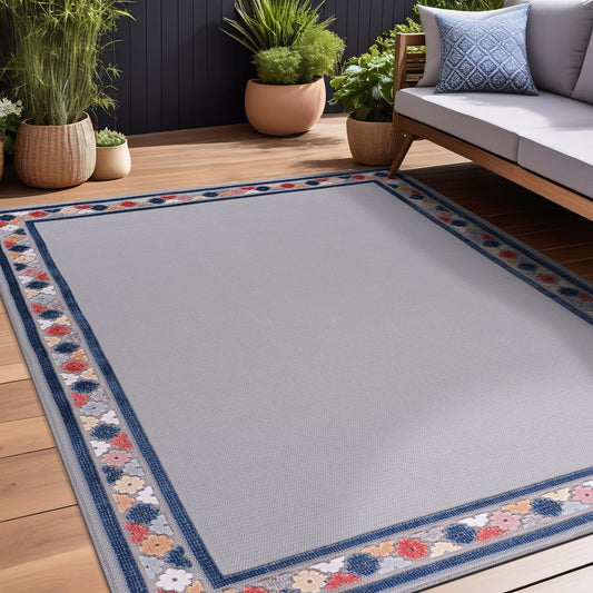 Beverly Rug Outdoor Rug 8x10 Modern Bordered Area Rugs for Indoor and Outdoor Patio Easy to Clean Non Shedding Living Room Porch Garden Washable Outside Carpet (8 x 10 Gray)