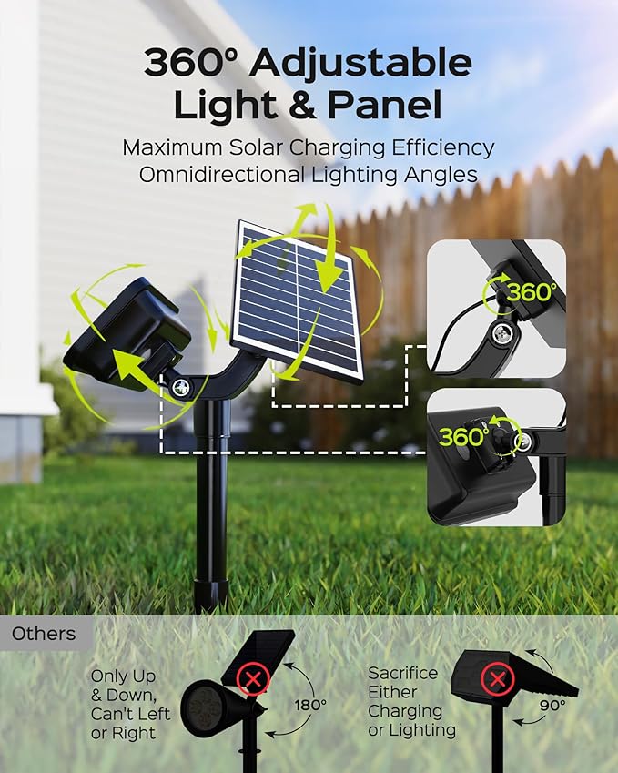 JACKYLED 84-LED Solar Spotlights 5 Lighting Modes 360° Adjustable IP65 Waterproof Super Bright Overnight Solar Spot Lights for Outside with Extendable Spike for Yard, Garden, Lawn, Pathway, 4 Pack