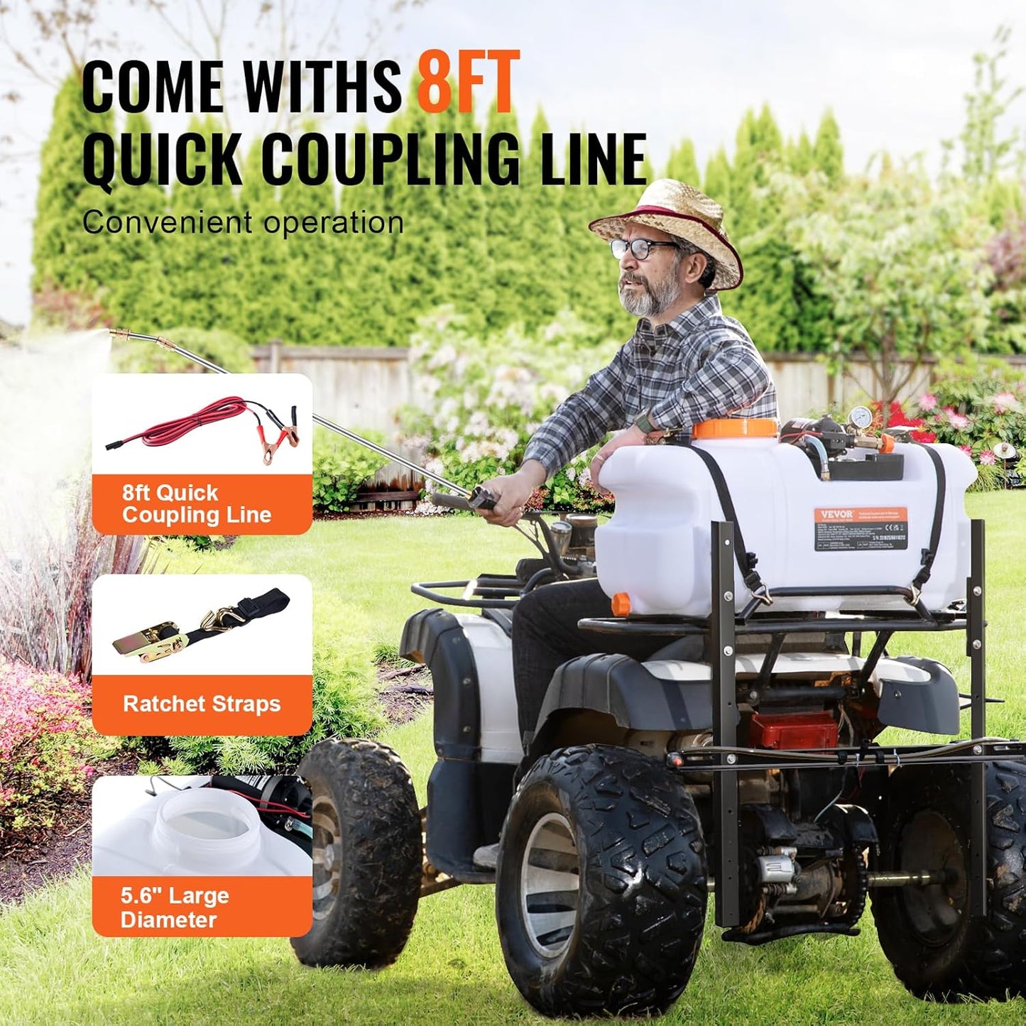 VEVOR ATV Spot Sprayer, 15.9 Gal/60L ATV/UTV Broadcast Sprayer with A Nozzle Boom, 12 V Pump Sprayers with Water Tank, 1.9 GPM Flow Rate, Adjustable 0-72 PSI, 20FT Hose, Weed Sprayers for Garden, Farm